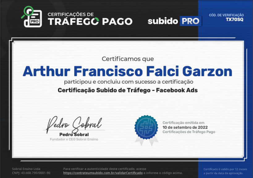 Certificado Subido Facebook Ads